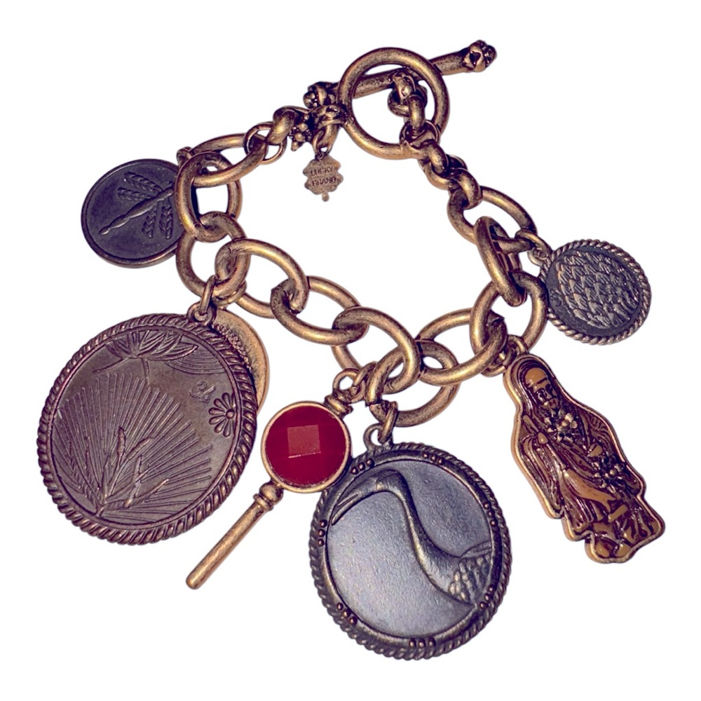 LUCKY BRAND Vintage Charm Bracelet – Antique Gold-Tone w/mixed medallions JB9